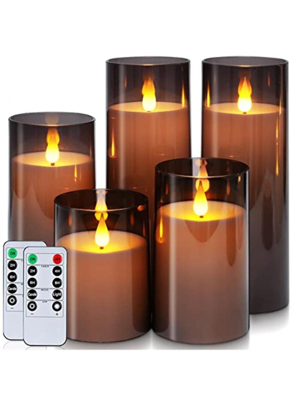 Gray Flickering Flameless Candles, Battery Operated Acrylic LED Pillar Candles